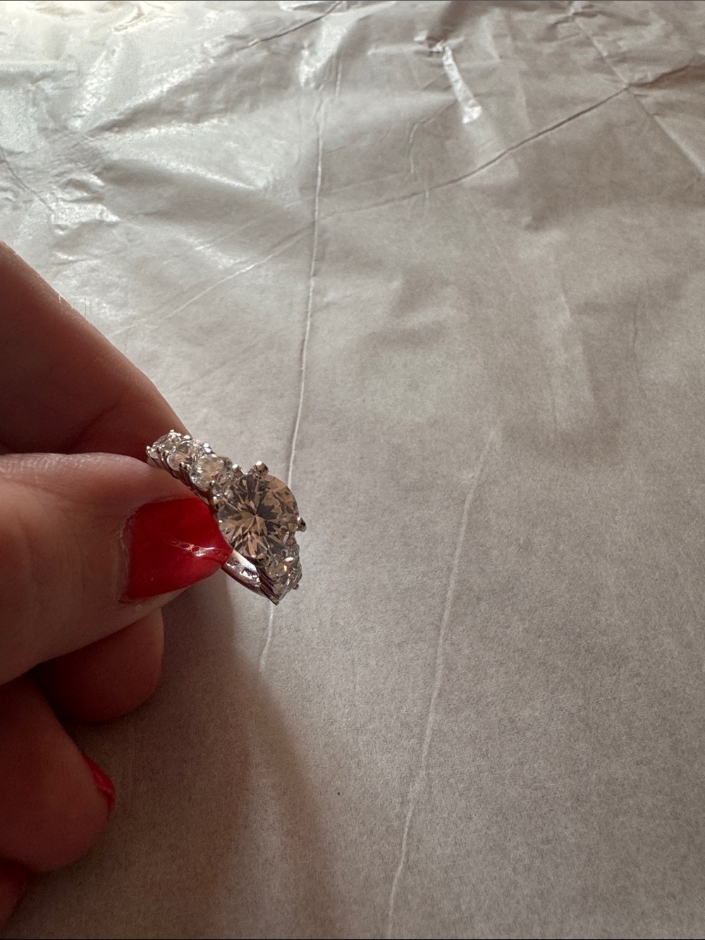 Sparkling Silver-Tone Cubic Zirconia Engagement Style Ring -size 6.5 - 7 - Picture 6 of 6